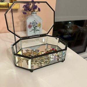 Vintage beveled edge mirrored and glass jewelry box